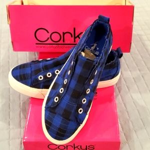 Blue Plaid Corkys size 7